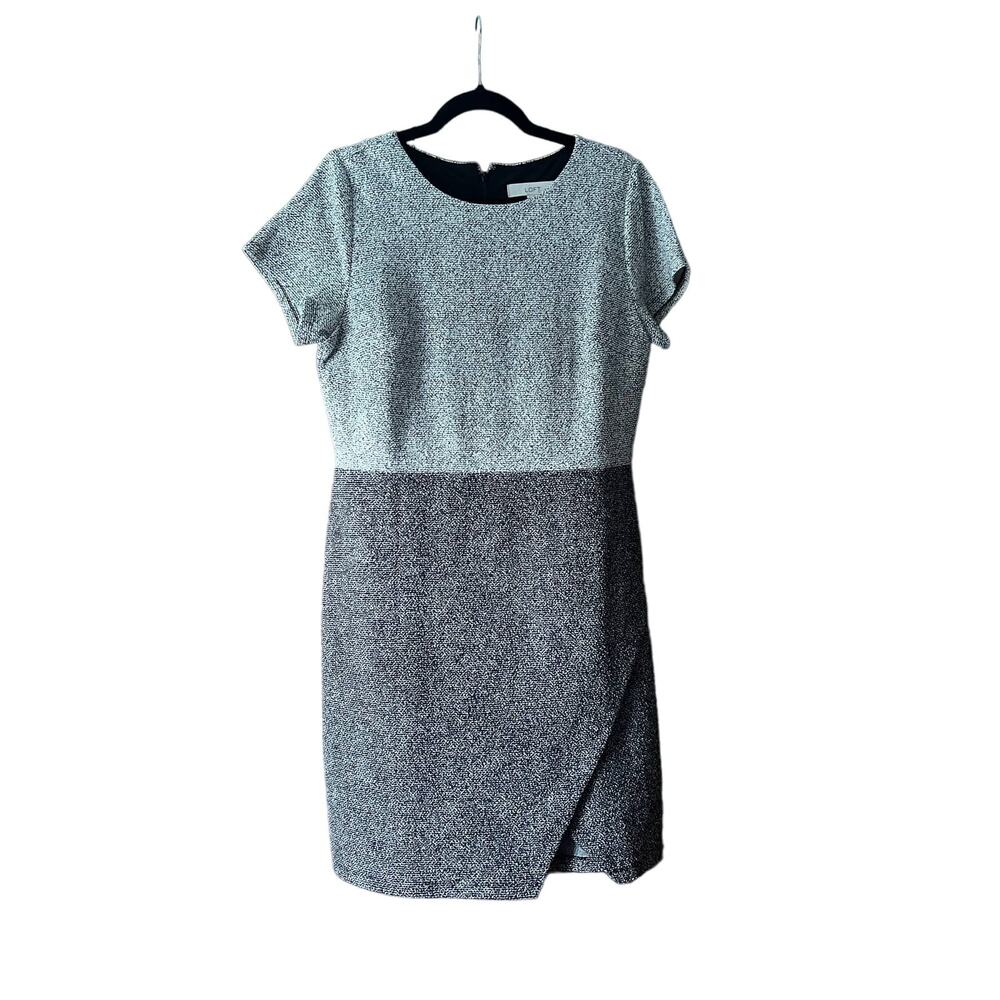 NWT LOFT Women Round Neck Speckled Tweed Sheath Dress Short Sleeve Gray Size 10 - Picture 2 of 10